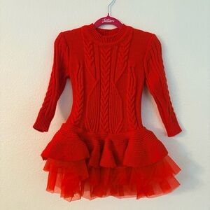 Red Knit Dress with Tulle Skirt